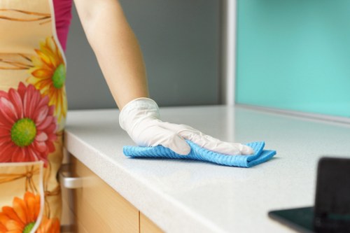 Local cleaner working in a high-rise Docklands apartment