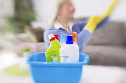 Cleaner maintaining a Docklands reception and communal workspace