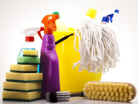 Cleaning equipment and safety measures used during a booked service